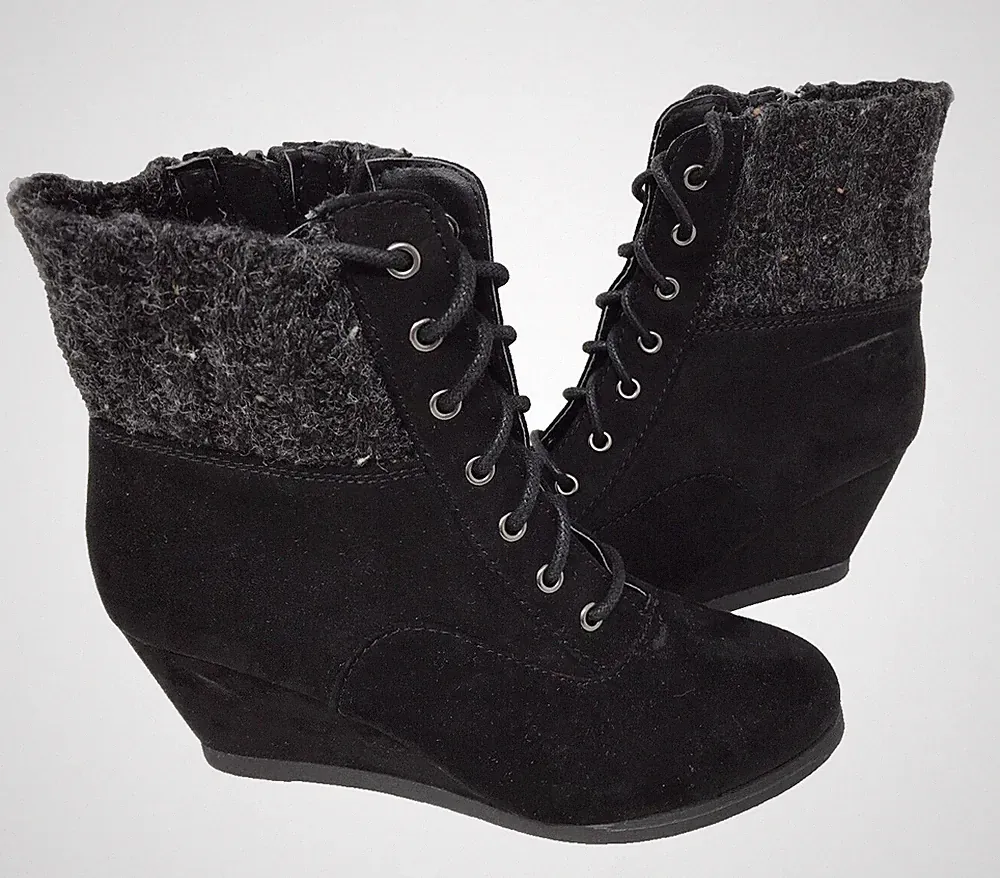SO Women's Backpack Lace Up/Zip Comfort Wedge Ankle Boots Black Size:10 195N
